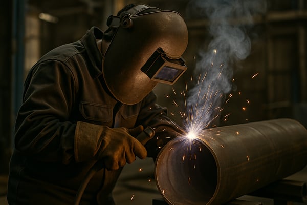 welder welding a steel pipe-1 welder welding a steel pipe-1