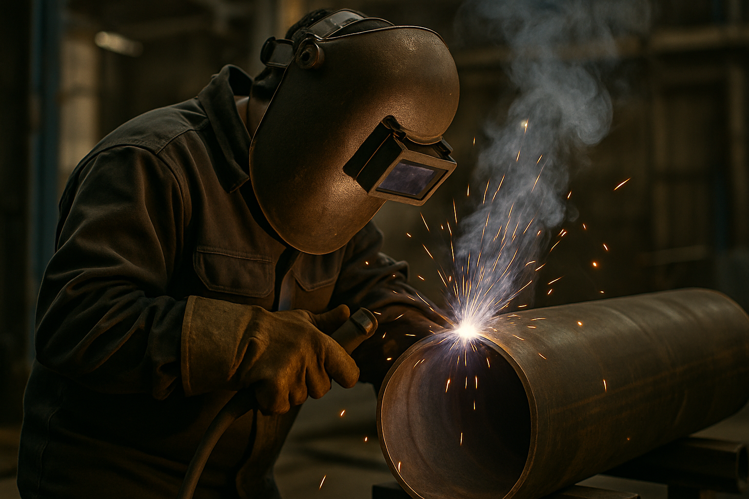 welder welding a steel pipe-1